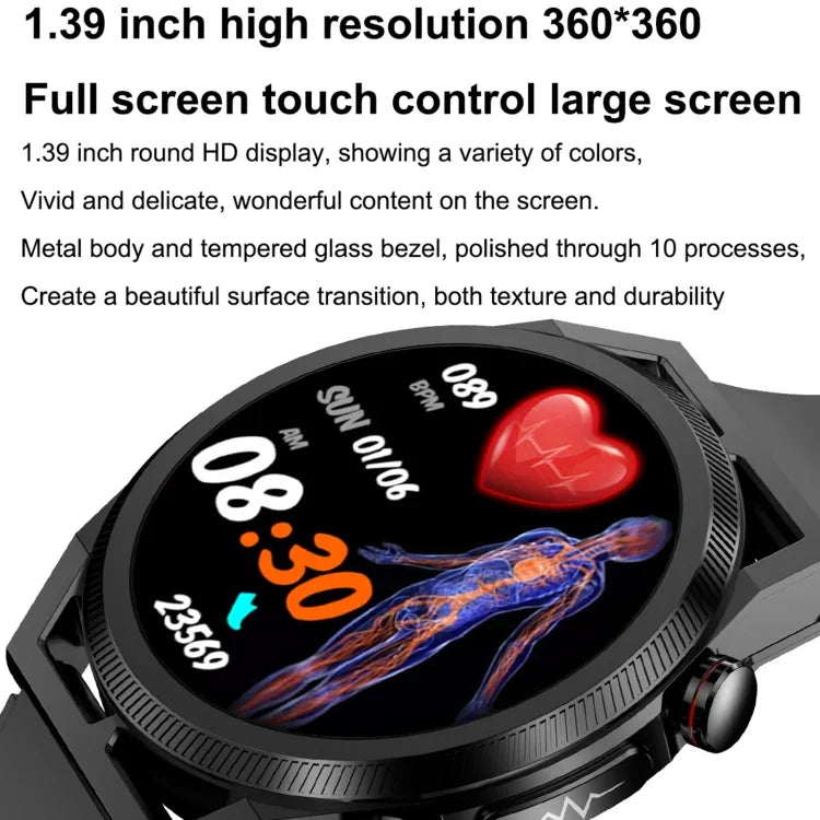 ET310 1.39インチ IPS画面 IP67 防水 シリコンバンド スマートウォッチ、体温モニタリング / ECG 対応、ET310