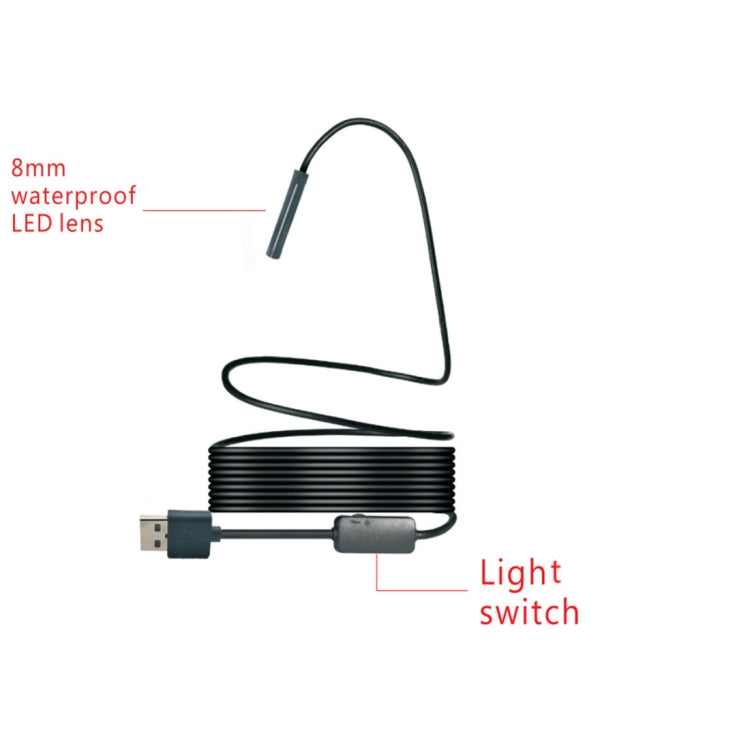 YPC110 8mm 2.0MP HDカメラ WiFi内視鏡スネークチューブ検査カメラ 8LED付き 防水IP68 レンズ直径: 8mm 長さ: 3.5m ソフトライン, 3.5mソフトライン