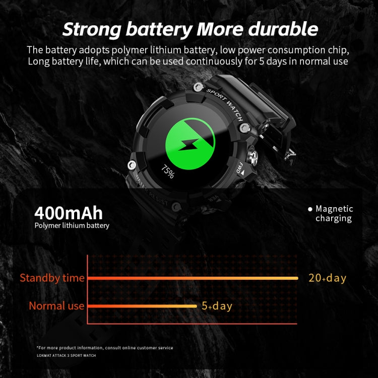 LOKMAT ATTACK 3 1.28インチ TFT画面 スポーツフィットネススマートウォッチ、Bluetooth通話対応、ATTACK 3