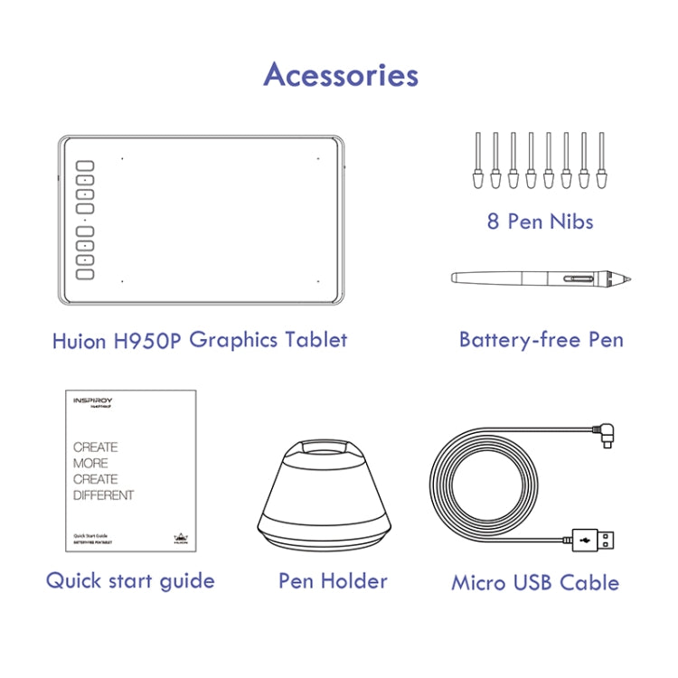 HUION Inspiroyシリーズ H950P 5080LPI プロフェッショナルアートUSBグラフィックス描画タブレット Windows/Mac OS対応、バッテリーフリーペン付き