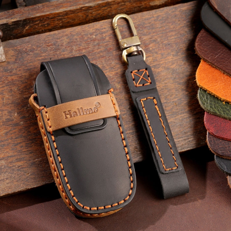 For Nissan Teana / Ariya 3-button Horn Hallmo Car Cowhide Leather Key Protective Cover Key Case, 3-button Horn