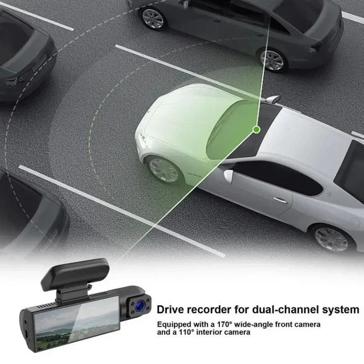 3.16インチ 1080P HD ナイトビジョン 前方および車内デュアルレンズ ドライブレコーダー、前方および車内デュアルレンズ