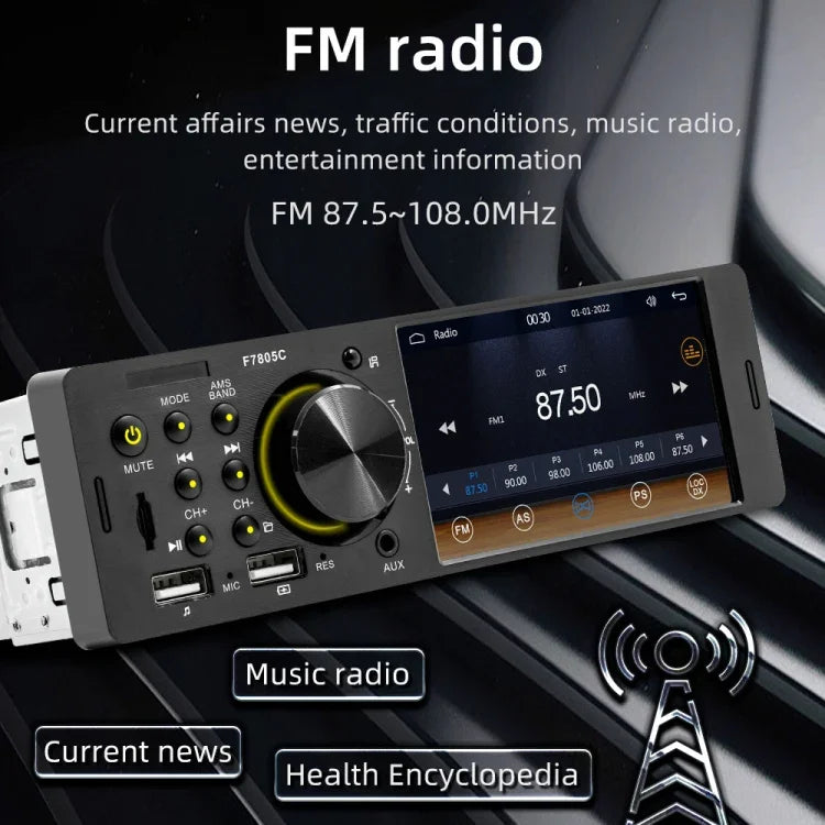4インチ 800x480P 車載ラジオ受信機 MP5プレーヤー、FM・Bluetooth・SDカード対応 リモコン付き、F7805C