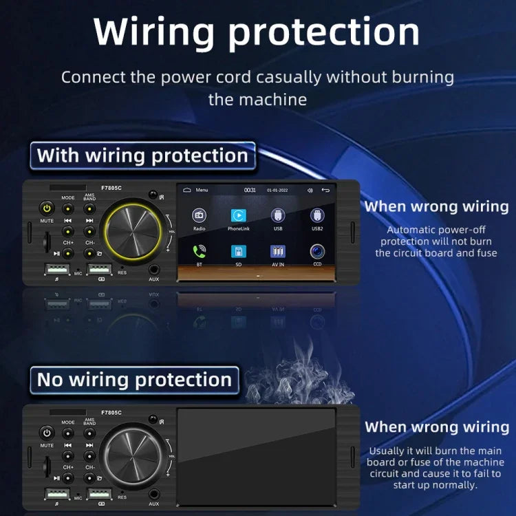 4インチ 800x480P 車載ラジオ受信機 MP5プレーヤー、FM・Bluetooth・SDカード対応 リモコン付き、F7805C