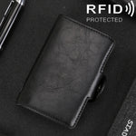 X-7 耐磁性RFID 多機能アルミニウム クレイジーホーステクスチャーレザー カードバッグ 財布