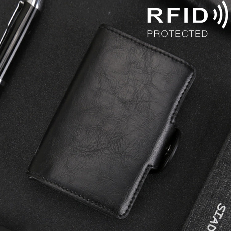 X-7 耐磁性RFID 多機能アルミニウム クレイジーホーステクスチャーレザー カードバッグ 財布