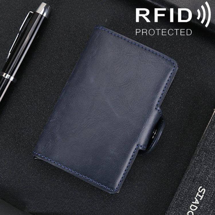 X-7 耐磁性RFID 多機能アルミニウム クレイジーホーステクスチャーレザー カードバッグ 財布