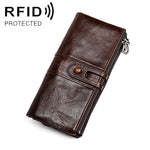 3520 ロング牛革 折りたたみ式 反磁気 RFID レディース財布 カードスロット付き, 3520 レッド, 3520 黄褐色, 3520 ブラック, 3520 コーヒー, 3520 ブルー