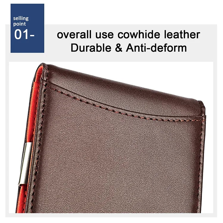 9606 Cowhide Leather Anti-magnetic RFID Multiple Card Slots Wallet for Men, with Zipper Bag, 9606 Black, 9606 Coffee