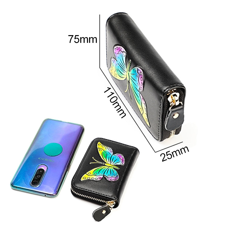 KB152 蝶柄ジッパー 牛革 オルガン型 多機能カードスロット 反磁気 RFID レディース財布, KB152 カラー, KB152 ブルー, KB152 パープル, KB152 シルバー