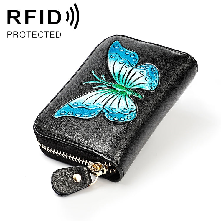 KB152 蝶柄ジッパー 牛革 オルガン型 多機能カードスロット 反磁気 RFID レディース財布, KB152 カラー, KB152 ブルー, KB152 パープル, KB152 シルバー