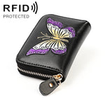 KB152 蝶柄ジッパー 牛革 オルガン型 多機能カードスロット 反磁気 RFID レディース財布, KB152 カラー, KB152 ブルー, KB152 パープル, KB152 シルバー