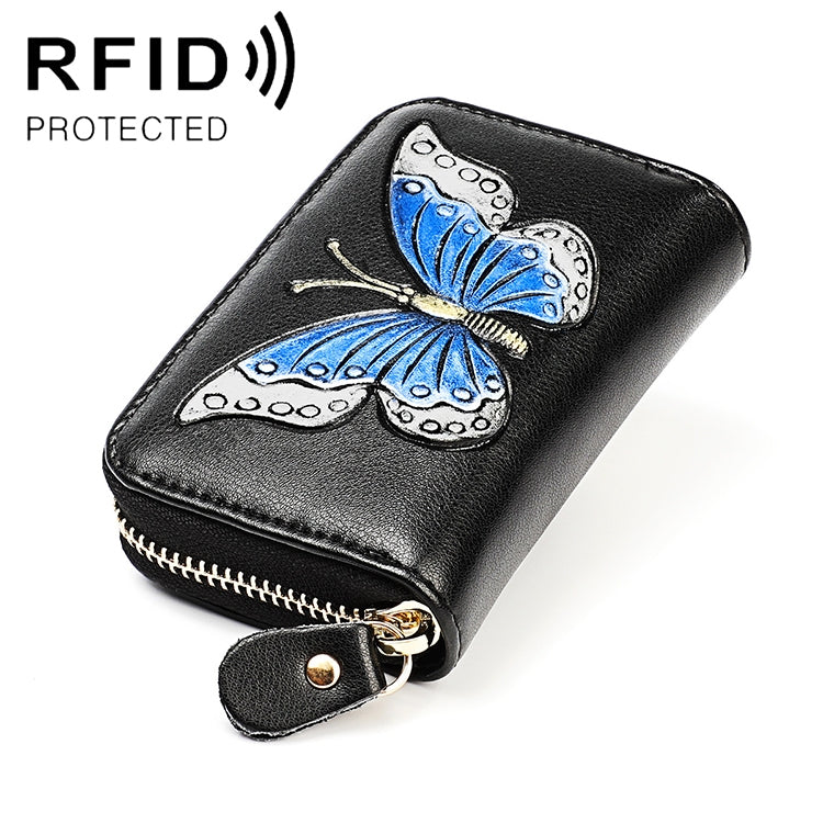 KB152 蝶柄ジッパー 牛革 オルガン型 多機能カードスロット 反磁気 RFID レディース財布, KB152 カラー, KB152 ブルー, KB152 パープル, KB152 シルバー
