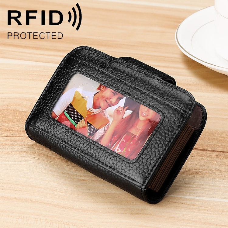 KB188 横型牛革 オルガン型 多機能カードスロット 反磁気 RFID レディース財布 透明窓付き, KB188 パープル, KB188 ローズレッド, KB188 サファイアブルー, KB188 ブラック, KB188 コーヒー