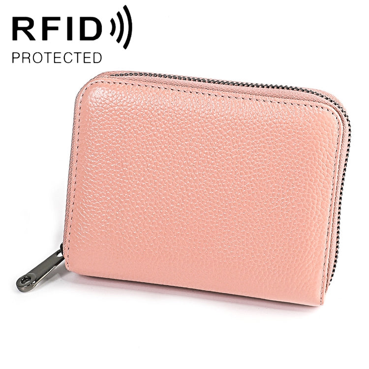KB195 ファスナー 牛革 ダブルロウ オーガン形 多機能カードスロット 反磁気 RFID財布 クラッチバッグ レディース用、KB195 ピンク、KB195 パープル、KB195 ローズレッド、KB195 ブラック、KB195 コーヒー