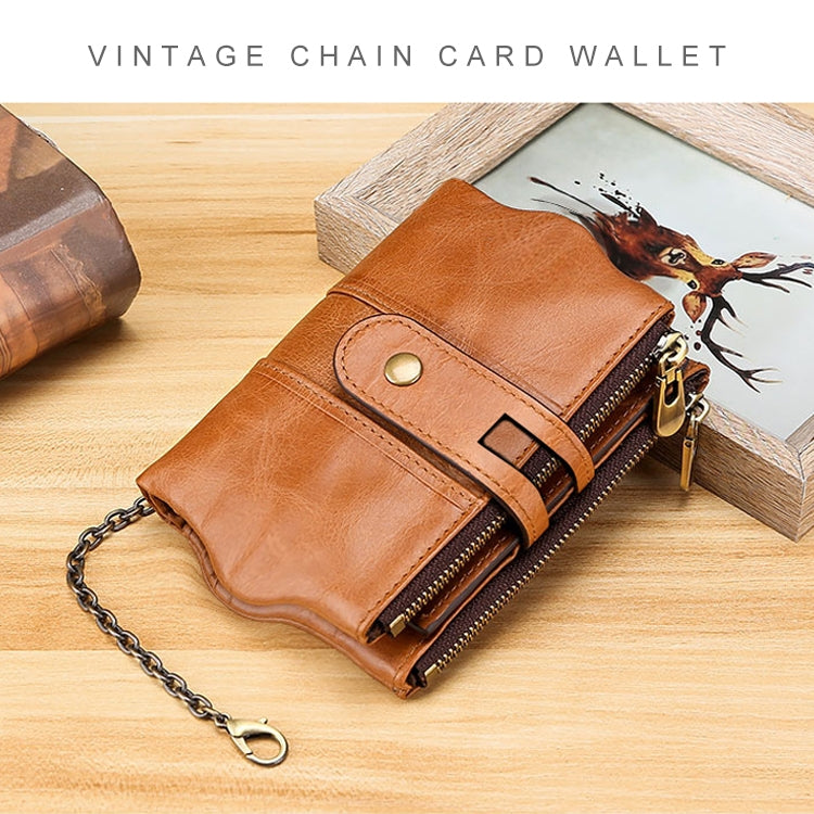 LT3539 Cowhide Leather Zipper Buckle Anti-magnetic RFID Wallet Clutch Bag for Men, with Card Slots & Shoulder Strap, LT3539 Yellowish-brown, LT3539 Shoulder Strap Blue, LT3539 Strap Red