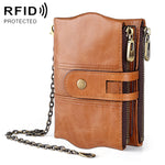 LT3539 Cowhide Leather Zipper Buckle Anti-magnetic RFID Wallet Clutch Bag for Men, with Card Slots & Shoulder Strap, LT3539 Yellowish-brown, LT3539 Shoulder Strap Blue, LT3539 Strap Red