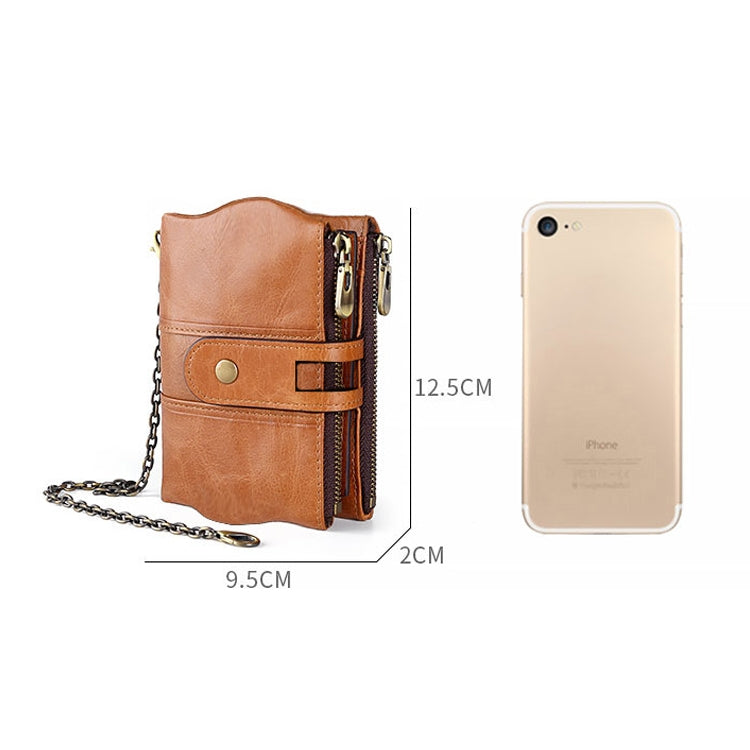 LT3539 Cowhide Leather Zipper Buckle Anti-magnetic RFID Wallet Clutch Bag for Men, with Card Slots & Shoulder Strap, LT3539 Yellowish-brown, LT3539 Shoulder Strap Blue, LT3539 Strap Red