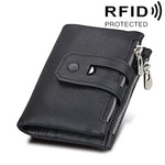 本革カウハイドレザー クレイジーホーステクスチャー ジッパー3つ折りカードホルダー財布 RFIDブロッキング コインパース カードバッグ メンズ用、サイズ：12*9.5*3.5cm