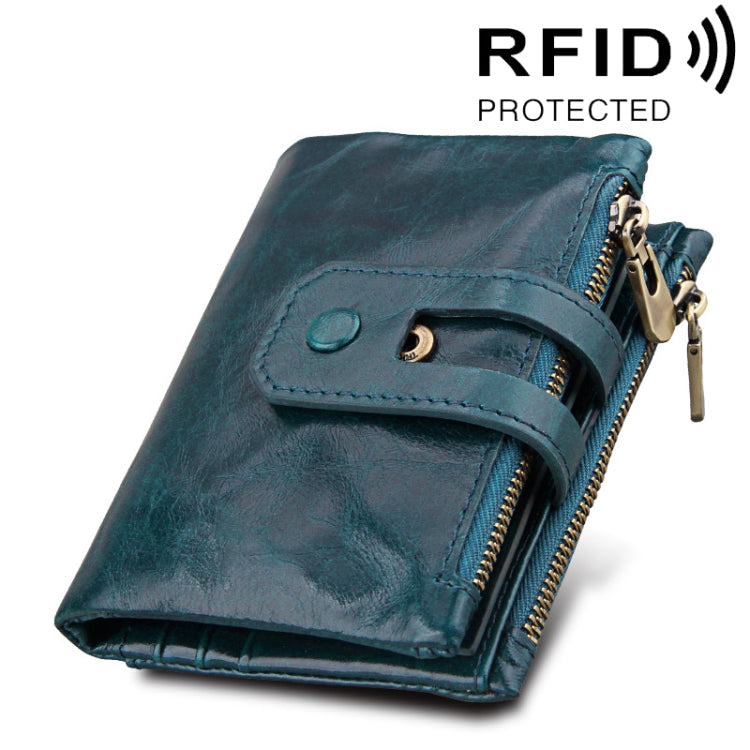 本革カウハイドレザー クレイジーホーステクスチャー ジッパー3つ折りカードホルダー財布 RFIDブロッキング コインパース カードバッグ メンズ用、サイズ：12*9.5*3.5cm