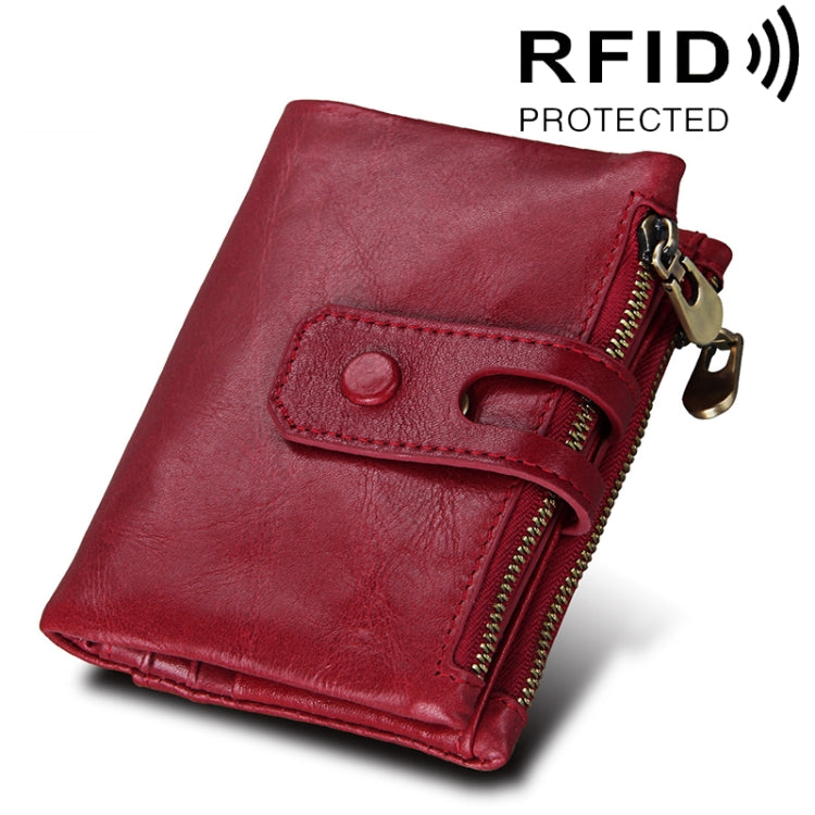 本革カウハイドレザー クレイジーホーステクスチャー ジッパー3つ折りカードホルダー財布 RFIDブロッキング コインパース カードバッグ メンズ用、サイズ：12*9.5*3.5cm