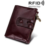 本革カウハイドレザー クレイジーホーステクスチャー ジッパー3つ折りカードホルダー財布 RFIDブロッキング コインパース カードバッグ メンズ用、サイズ：12*9.5*3.5cm