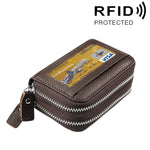 本革 牛革 二層構造 無地ジッパーカードホルダー財布 RFIDブロック コインパース カードバッグ 保護ケース 11カードスロット＆コインポジション付き、サイズ: 11*7.5*4.5cm