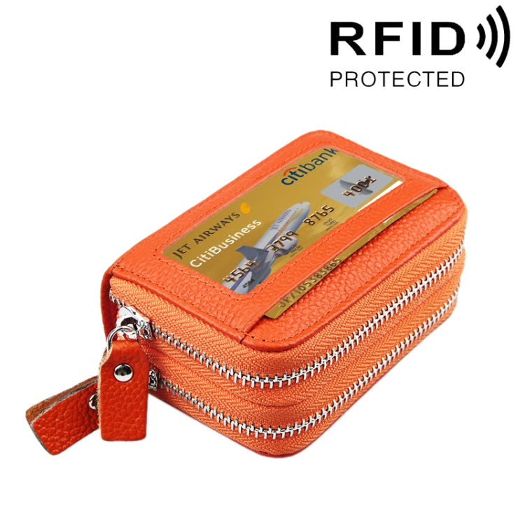 本革 牛革 二層構造 無地ジッパーカードホルダー財布 RFIDブロック コインパース カードバッグ 保護ケース 11カードスロット＆コインポジション付き、サイズ: 11*7.5*4.5cm