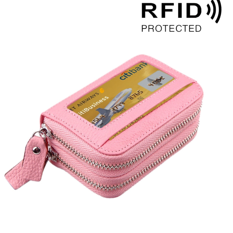 本革 牛革 二層構造 無地ジッパーカードホルダー財布 RFIDブロック コインパース カードバッグ 保護ケース 11カードスロット＆コインポジション付き、サイズ: 11*7.5*4.5cm