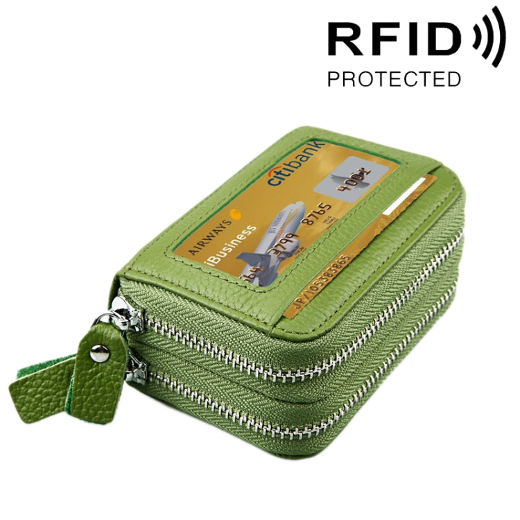 本革 牛革 二層構造 無地ジッパーカードホルダー財布 RFIDブロック コインパース カードバッグ 保護ケース 11カードスロット＆コインポジション付き、サイズ: 11*7.5*4.5cm