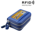 本革 牛革 二層構造 無地ジッパーカードホルダー財布 RFIDブロック コインパース カードバッグ 保護ケース 11カードスロット＆コインポジション付き、サイズ: 11*7.5*4.5cm