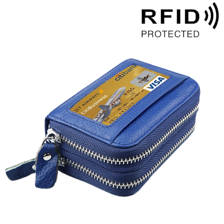 本革 牛革 二層構造 無地ジッパーカードホルダー財布 RFIDブロック コインパース カードバッグ 保護ケース 11カードスロット＆コインポジション付き、サイズ: 11*7.5*4.5cm