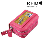 本革 牛革 二層構造 無地ジッパーカードホルダー財布 RFIDブロック コインパース カードバッグ 保護ケース 11カードスロット＆コインポジション付き、サイズ: 11*7.5*4.5cm