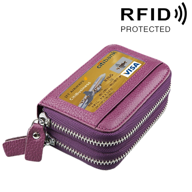 本革 牛革 二層構造 無地ジッパーカードホルダー財布 RFIDブロック コインパース カードバッグ 保護ケース 11カードスロット＆コインポジション付き、サイズ: 11*7.5*4.5cm