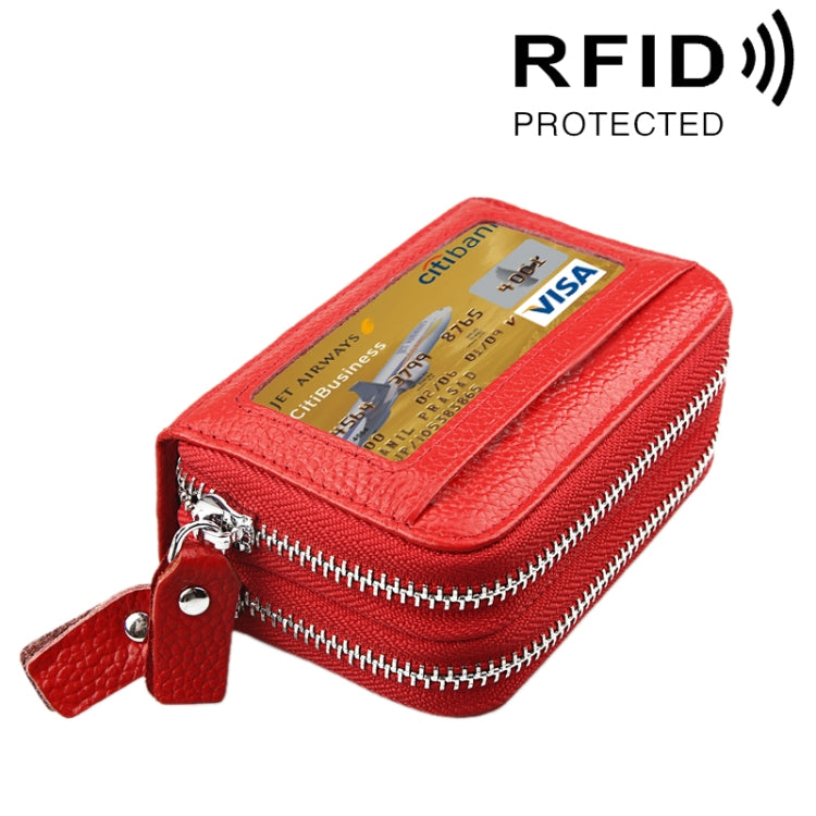 本革 牛革 二層構造 無地ジッパーカードホルダー財布 RFIDブロック コインパース カードバッグ 保護ケース 11カードスロット＆コインポジション付き、サイズ: 11*7.5*4.5cm