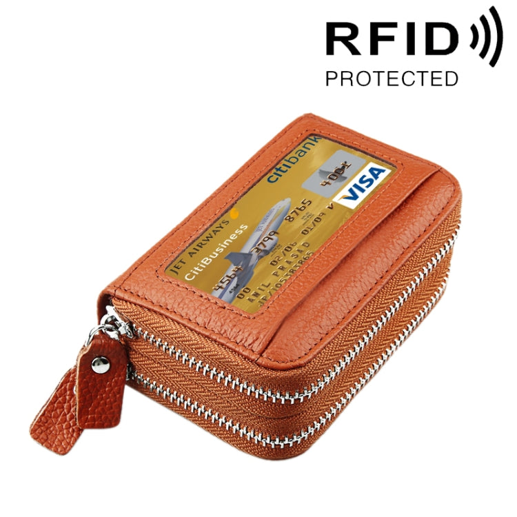 本革 牛革 二層構造 無地ジッパーカードホルダー財布 RFIDブロック コインパース カードバッグ 保護ケース 11カードスロット＆コインポジション付き、サイズ: 11*7.5*4.5cm