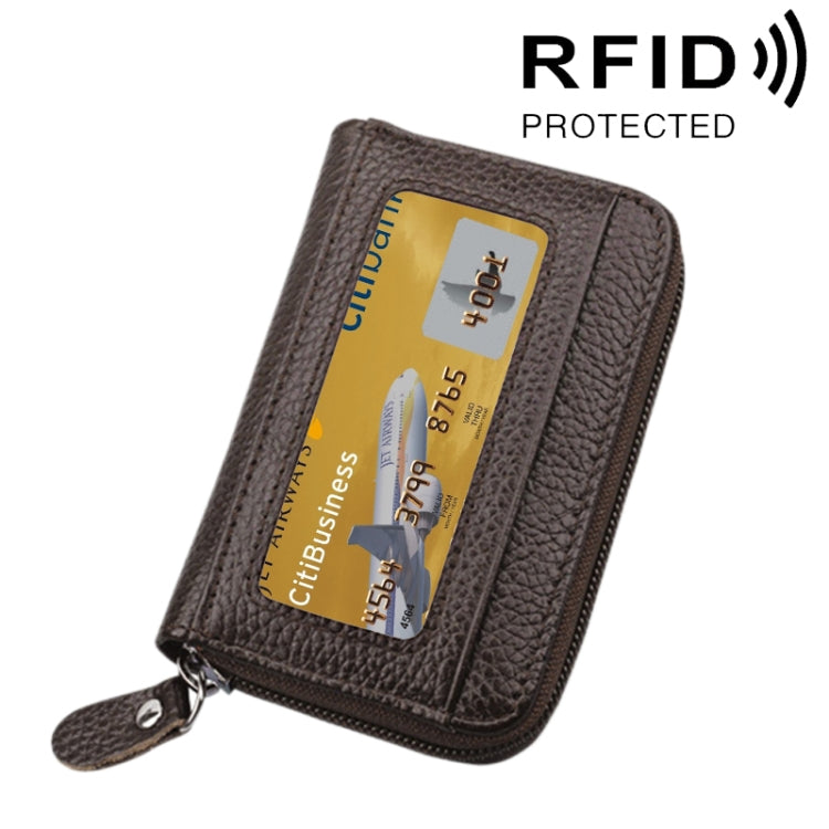 本革 牛革 無地 ジッパー 横型カードホルダー 財布 RFIDブロッキングカードバッグ 保護ケース 12カードスロット付き サイズ: 11.5*7.5cm