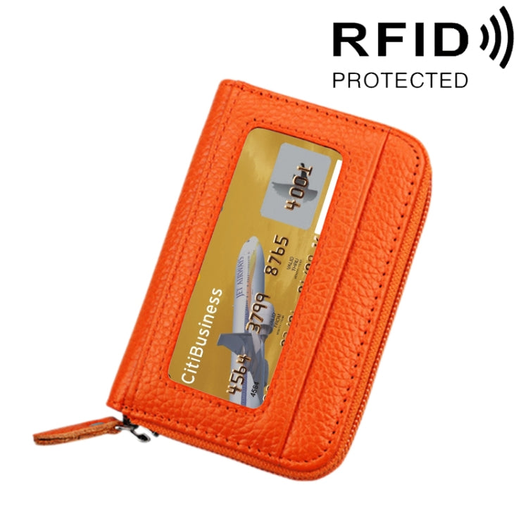 本革 牛革 無地 ジッパー 横型カードホルダー 財布 RFIDブロッキングカードバッグ 保護ケース 12カードスロット付き サイズ: 11.5*7.5cm