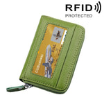本革 牛革 無地 ジッパー 横型カードホルダー 財布 RFIDブロッキングカードバッグ 保護ケース 12カードスロット付き サイズ: 11.5*7.5cm