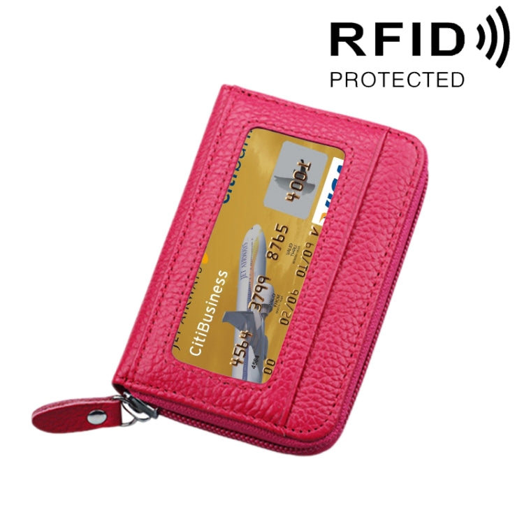 本革 牛革 無地 ジッパー 横型カードホルダー 財布 RFIDブロッキングカードバッグ 保護ケース 12カードスロット付き サイズ: 11.5*7.5cm