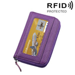 本革 牛革 無地 ジッパー 横型カードホルダー 財布 RFIDブロッキングカードバッグ 保護ケース 12カードスロット付き サイズ: 11.5*7.5cm