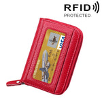 本革 牛革 無地 ジッパー 横型カードホルダー 財布 RFIDブロッキングカードバッグ 保護ケース 12カードスロット付き サイズ: 11.5*7.5cm