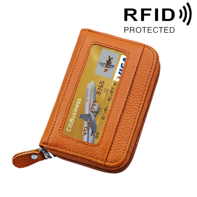 本革 牛革 無地 ジッパー 横型カードホルダー 財布 RFIDブロッキングカードバッグ 保護ケース 12カードスロット付き サイズ: 11.5*7.5cm