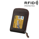 本革 牛革 無地 ジッパー 縦型カードホルダー 財布 RFIDブロッキングカードバッグ 保護ケース 12カードスロット付き サイズ: 11.5*7.5cm