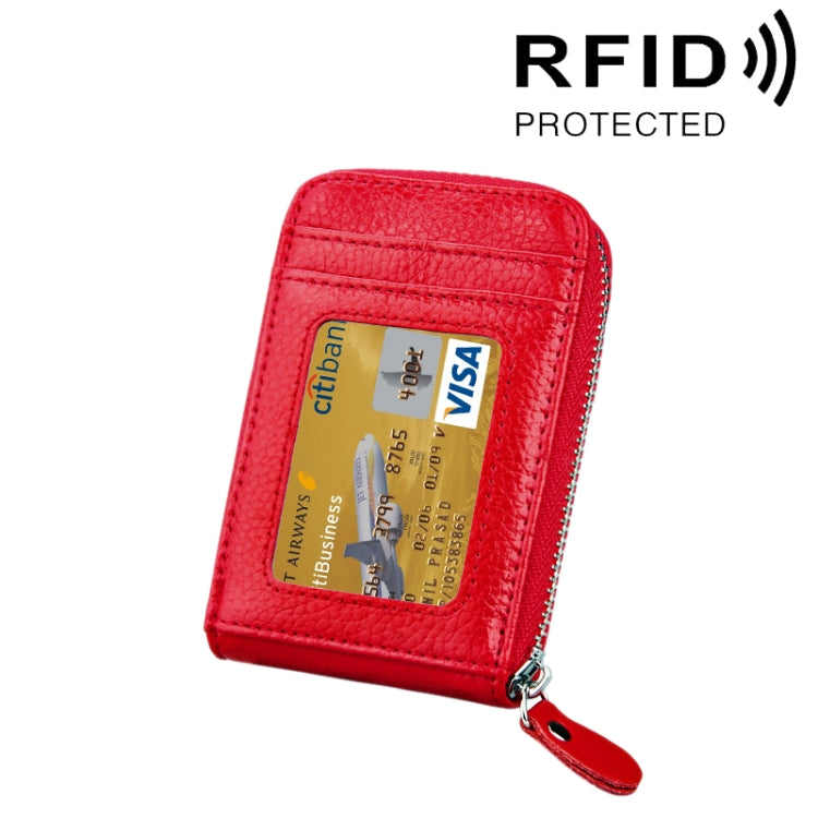 本革 牛革 無地 ジッパー 縦型カードホルダー 財布 RFIDブロッキングカードバッグ 保護ケース 12カードスロット付き サイズ: 11.5*7.5cm
