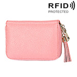 本革 牛革 無地 ファスナー カードホルダー 財布 RFIDブロックカードバッグ 保護ケース コインパース タッセルペンダント＆15カードスロット付き レディース用、サイズ: 11.1*7.6*3.5cm