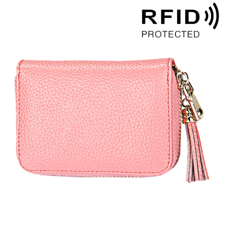 本革 牛革 無地 ファスナー カードホルダー 財布 RFIDブロックカードバッグ 保護ケース コインパース タッセルペンダント＆15カードスロット付き レディース用、サイズ: 11.1*7.6*3.5cm
