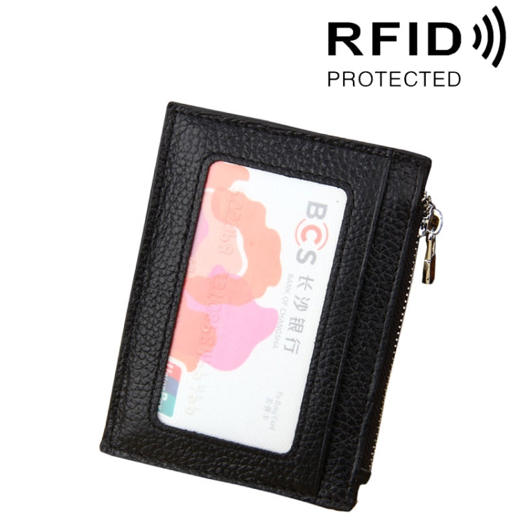牛革 無地 ファスナー カードホルダー 財布 RFIDブロックカードバッグ 保護ケース コインパース、サイズ: 11*8*1.5cm