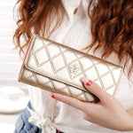ファッション アーガイル柄 メタルクラウン 3つ折りロングデザイン PUレザー財布 コインパース レディース用