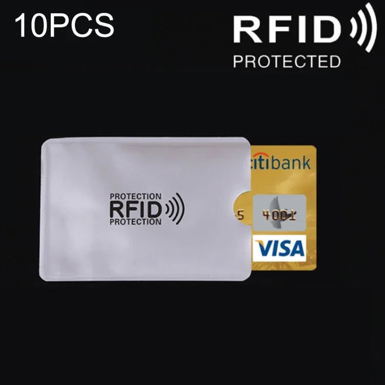 10枚セット アルミホイル RFIDブロッキング クレジットカード ID バンクカードケース カードホルダーカバー、サイズ：9.1*6.3cm、RFID 10枚